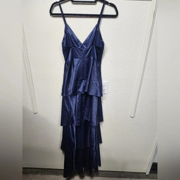 Lulus Going with Elegance Navy Blue Satin Tiered Gown Wedding Party Guest Formal - Picture 11 of 11